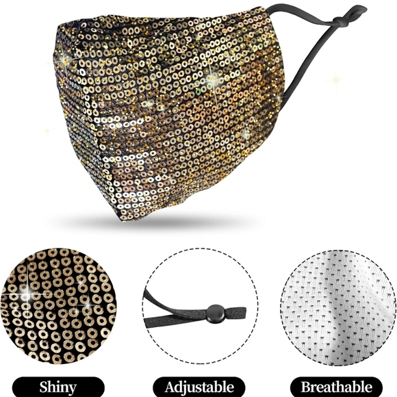 😷 Gold Sequin Cloth Mask - Picture 2 of 11